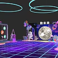 3D Photo Spot With Neon Lights Grid Floor Swing Screen And Ring Decorations