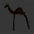 Abstract Animal Sculpture with Long Neck and Legs Gray Body Yellow Accents on Ears