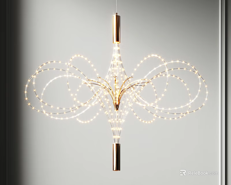 Modern Gold Chandelier With Curved Lines And LED Lights For Elegant Interior 3d model 