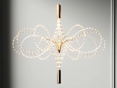 Modern Gold Chandelier With Curved Lines And LED Lights For Elegant Interior 3d model