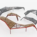 Modern Geometric Pergola Structures With Red Gray Frames And Mesh Design 3d model