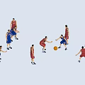 Group of People in Red and Blue Jerseys Actively Playing Basketball