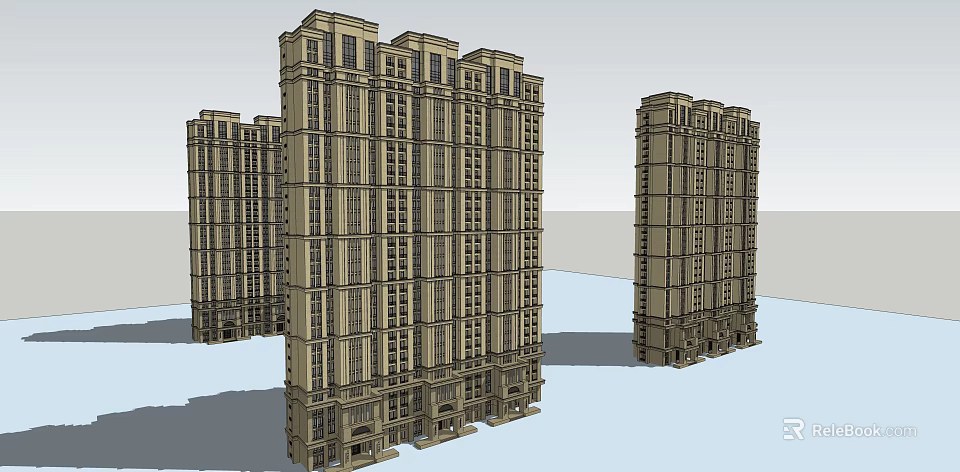 Modern High Rise Residential Buildings With Stone Exterior And Uniform Window Design 3d model 