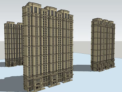 Modern High Rise Residential Buildings With Stone Exterior And Uniform Window Design 3d model