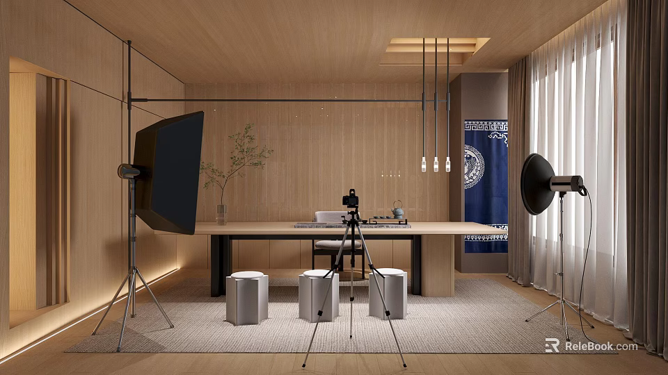 Modern Photography Studio Interior With Professional Equipment 3d model