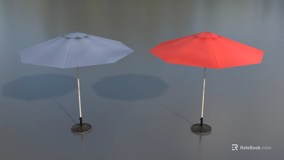 Outdoor Patio Umbrella Blue And Red Design With Sturdy Pole And Base 3d model 