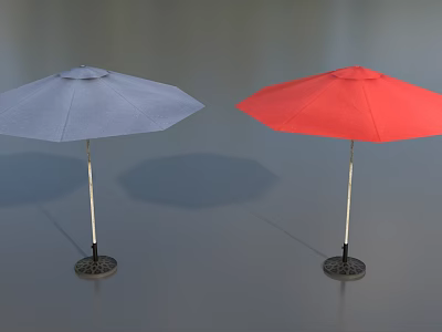 Outdoor Patio Umbrella Blue And Red Design With Sturdy Pole And Base 3d model