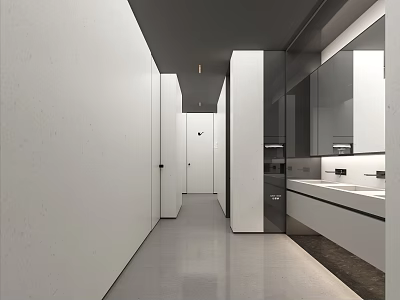 Modern Style Public Restroom With Clean Design And Wash Areas 3d model