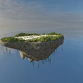 Beautiful Surreal Floating Island Landscape With Lush Green Trees Surrounded By Calm Clear Blue Water