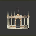 Ornate Church Chapel With Cross Spires Columns Arched Doorway And Marble Surface