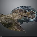 Highly Detailed 3D Island Map With Coastline Buildings And Green Vegetation