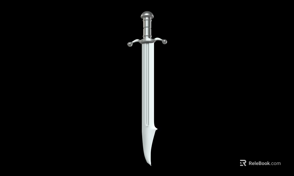 Silver Classic Weapon with Metallic Blade and Ornate Hilt Guard Design 3d model 