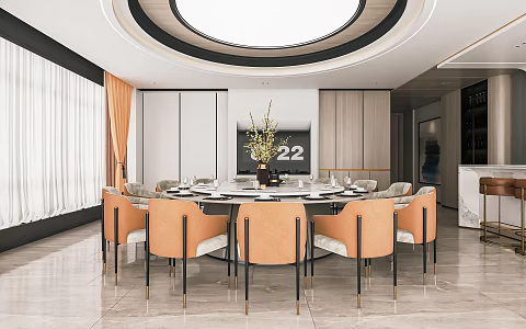 Modern Room Hotel Catering Large Box Catering Room Tea Table and Chair Box Art Chandelier Round Table and Chair 3d model