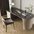 Modern Home Office Desk With Sleek Surface Accent Chair Table Lamp And Green Plant