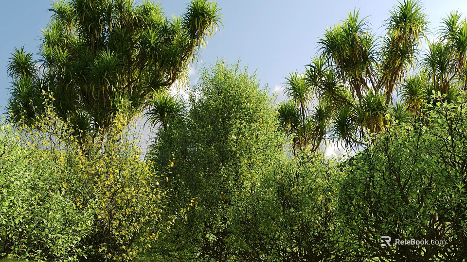 Lush Green Shrubs in Natural Garden Landscape With Various Foliage Plants 3d model 
