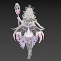 Anime Woman In Elegant Black Pink Costume With Magic Wand And Long Hair