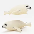Two White Plush Seal Stuffed Toys in Lying and Resting Positions 3d model