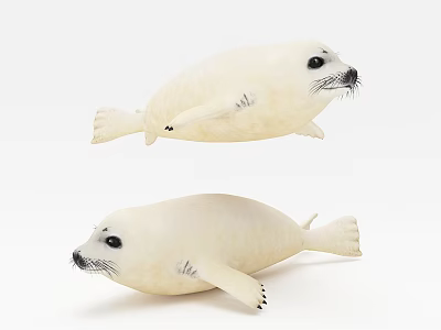 Two White Plush Seal Stuffed Toys in Lying and Resting Positions 3d model