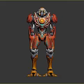 Vibrant Biomechanical Robot Character With Red Orange Armor And Clawed Feet Design