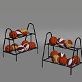 Black Multi Tiered Ball Storage Racks With Basketballs And Volleyballs