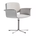 Modern Table and Chair Set with Beige Upholstered Armchair and Metal Base