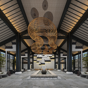 New Chinese Hall Hotel Lobby 3d model