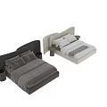 Modern Double Bed With Curved Headboard Light Frame White Sheets Pillows Gray Blanket And Nightstand 3d model