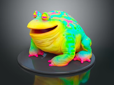 Happy Colorful Frog Plush Toy With Green Yellow Pink Spots On Black Base 3d model
