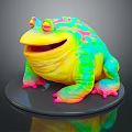 Happy Colorful Frog Plush Toy With Green Yellow Pink Spots On Black Base