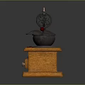 Vintage Manual Kitchen Grinder With Wooden Base And Metal Parts