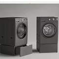 Two Modern Gray Front Loading Washing Machines With Open Drawer Design 3d model