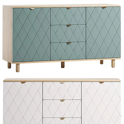 Modern Light Green and White Dressers with Diamond Pattern Drawers and Wooden Legs 3d model