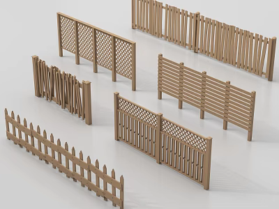 Various Decorative Wooden Railings With Lattice Vertical Slats And Pointed Tops 3d model