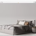 Modern Double Bed with Gray Bedding Pillows and Two Round Wooden Nightstands
