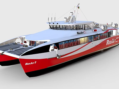 Modern Catamaran Ferry Realis 1 With Red White Black Exterior And Passenger Windows 3d model
