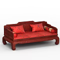 Elegant Traditional Mahogany Daybed With Carved Frame And Red Patterned Cushions