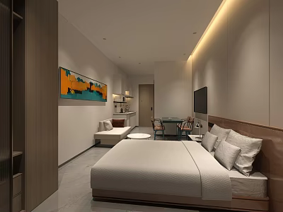 Modern Apartment Interior Design With Bed Sofa TV Wall Art And Lighting 3d model