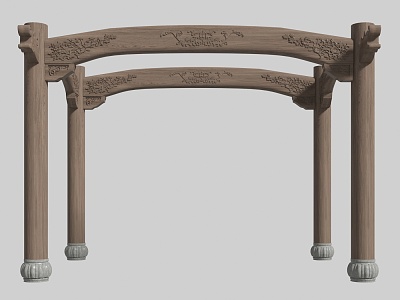 Chinese style column wood beam carved 3d model