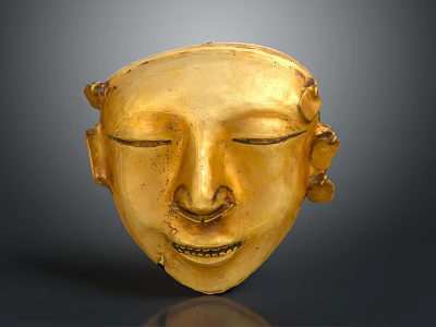 Ancient Golden Mask With Smiling Expression Intricate Facial Features And Decorative Ears 3d model