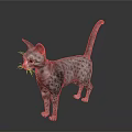 Spotted Cat Standing With Pointed Ears Raised Tail And Reflective Floor Background 3d model