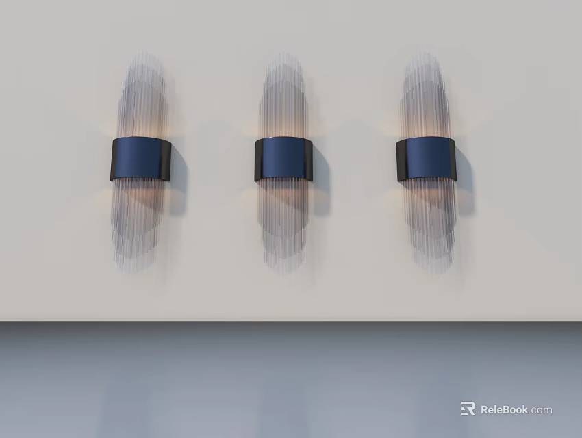 Modern Hinged Door With Three Wall Lamps Black Base And Transparent Lampshade 3d model 
