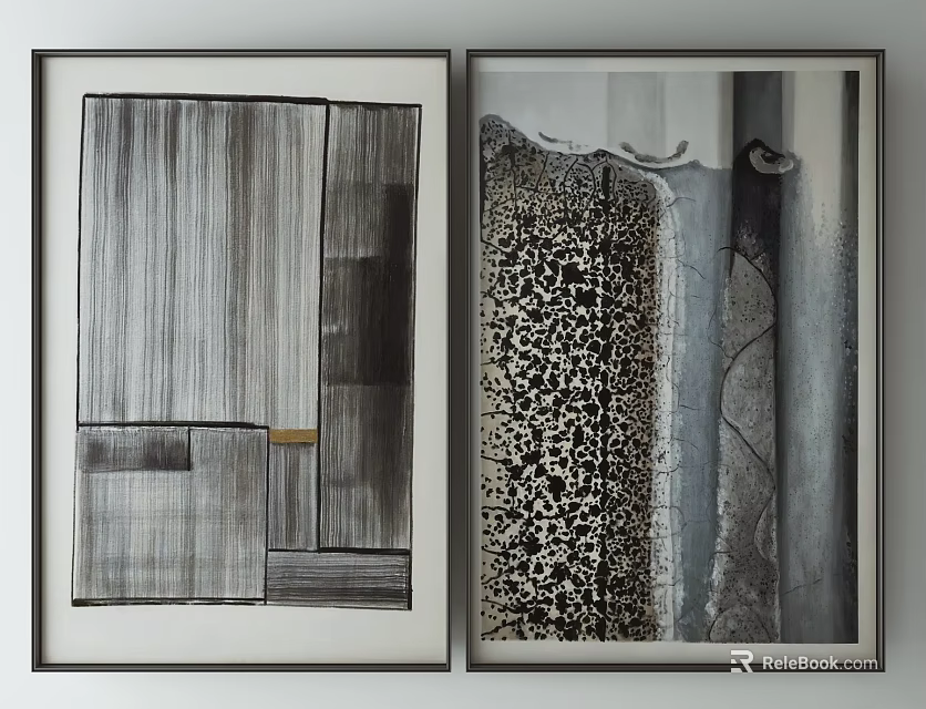 Abstract Black And White Framed Wall Art With Geometric Patterns And Textured Designs 3d model