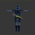 Tactical Armored Character with Helmet Rifle and Biological Creature Design Features