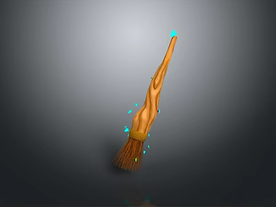 Magical Wooden Broomstick With Glowing Blue Tips And Enchanted Bristle Design 3d model