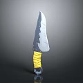 Weapon Knife With Gray Serrated Blade And Yellow Wrapped Handle Ring Design 3d model
