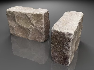 Natural Stone and Wood Blocks with Rough Textured Surfaces on Gray Background 3d model
