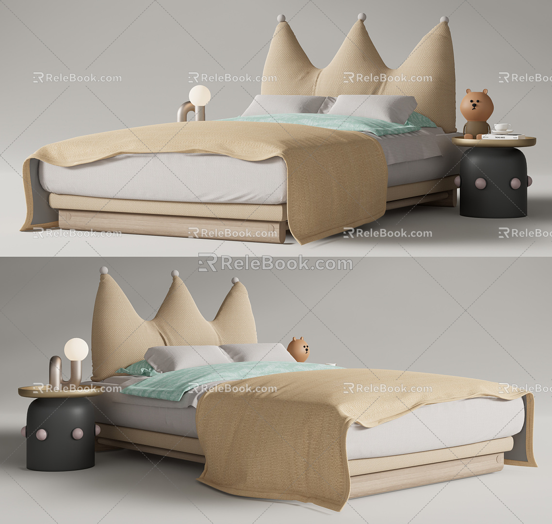 Modern children bed bedside table 3d model