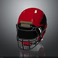 Red Protective Helmet With Black Face Mask And HEADGEAR Label Design Equipment