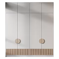 Modern Wardrobe Design With Mirrored Panels Round Knobs And Wooden Accent Trim 3d model