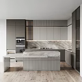 Modern Open Kitchen Interior With Marble Island Countertop Cabinets And Appliances
